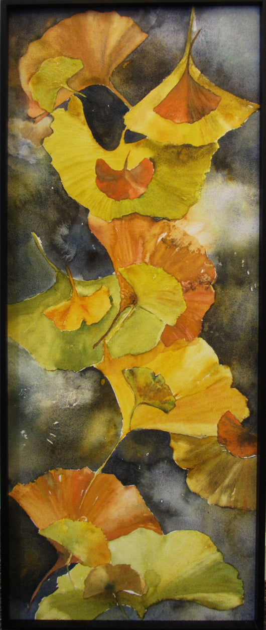 Evening Ginkgo Leaves Framed Giclee  'Canvas With Contemporary Black'