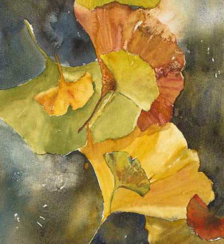 Evening Ginkgo Leaves Squared Three Giclee