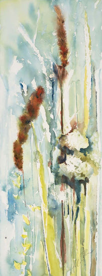 Hydrangeas And Cat Tails Mini Canvas Giclee Framed
