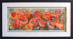 Poppies at Dusk with Calligraphy Original Framed Watercolor