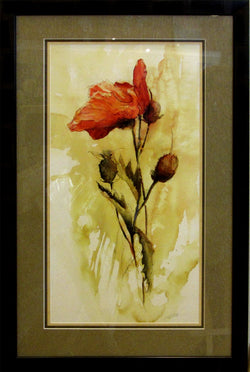 Solo Poppy Giclee Framed 'Charcoal and Sage'