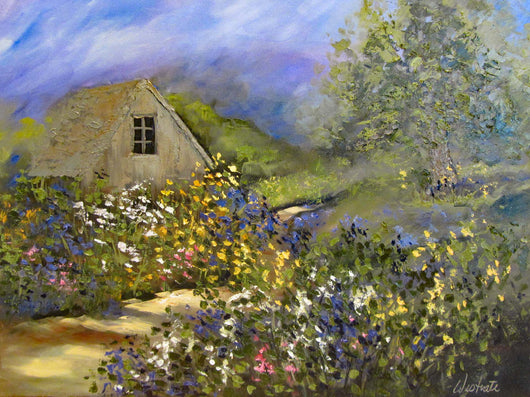 Barn Flowers Oil Painting