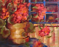 Coral Geraniums Oil Painting