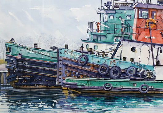 Green and Red Tug Boats, Muskegon Giclee
