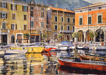 Shoreline Boats At Lago Maggiore Giclee