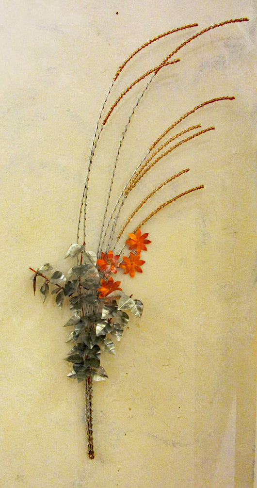 Bouquet of Wire Wrapped Grass with Silver Leaves and Copper Flowers