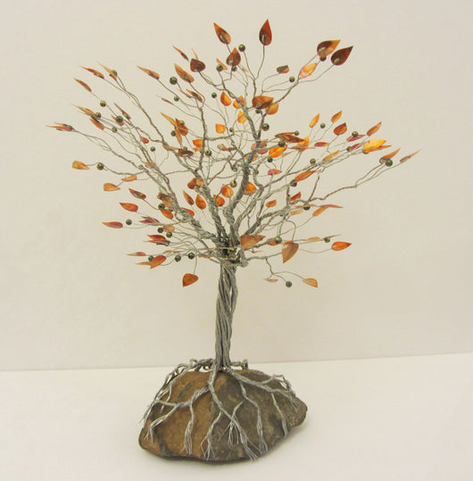 Deeply Rooted Fall Tree with Berries Metal Sculpture