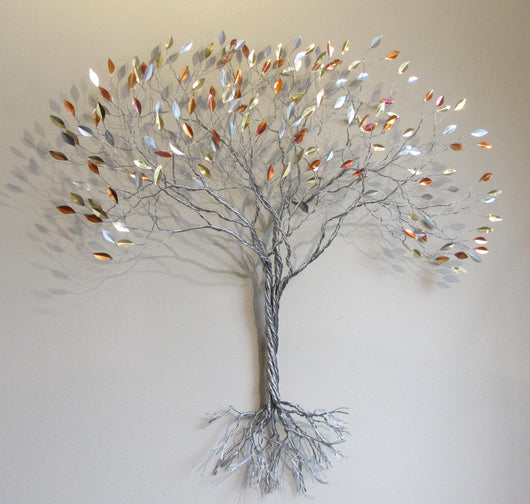 Twisted Silver Leaf Tree with Fall Leaves