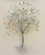 Twisted Silver Tree with Silver Leaves and Berries