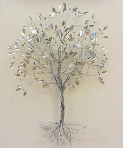 Twisted Silver Tree with Silver Leaves and Berries