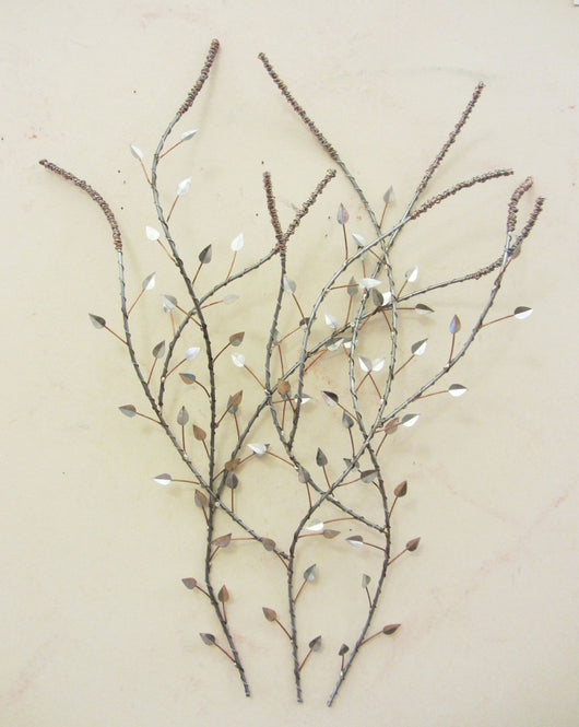 Wavy Branches with Silver Leaves and Copper Accents