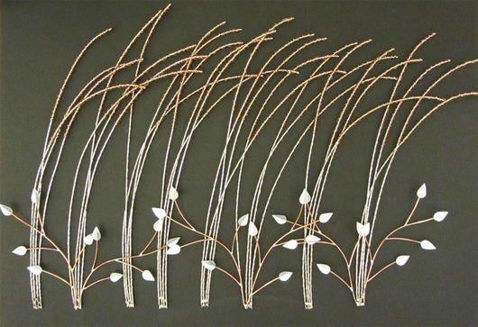 Wire Wrapped Grass Copper Seeded Buds and Silver Leaves