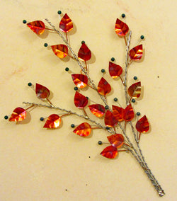 Wire Wrapped Silver Branch with Copper Leaves and Berries