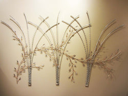 Tall Silver Wire Wrapped Grass with Silver Leaves and Copper Stems